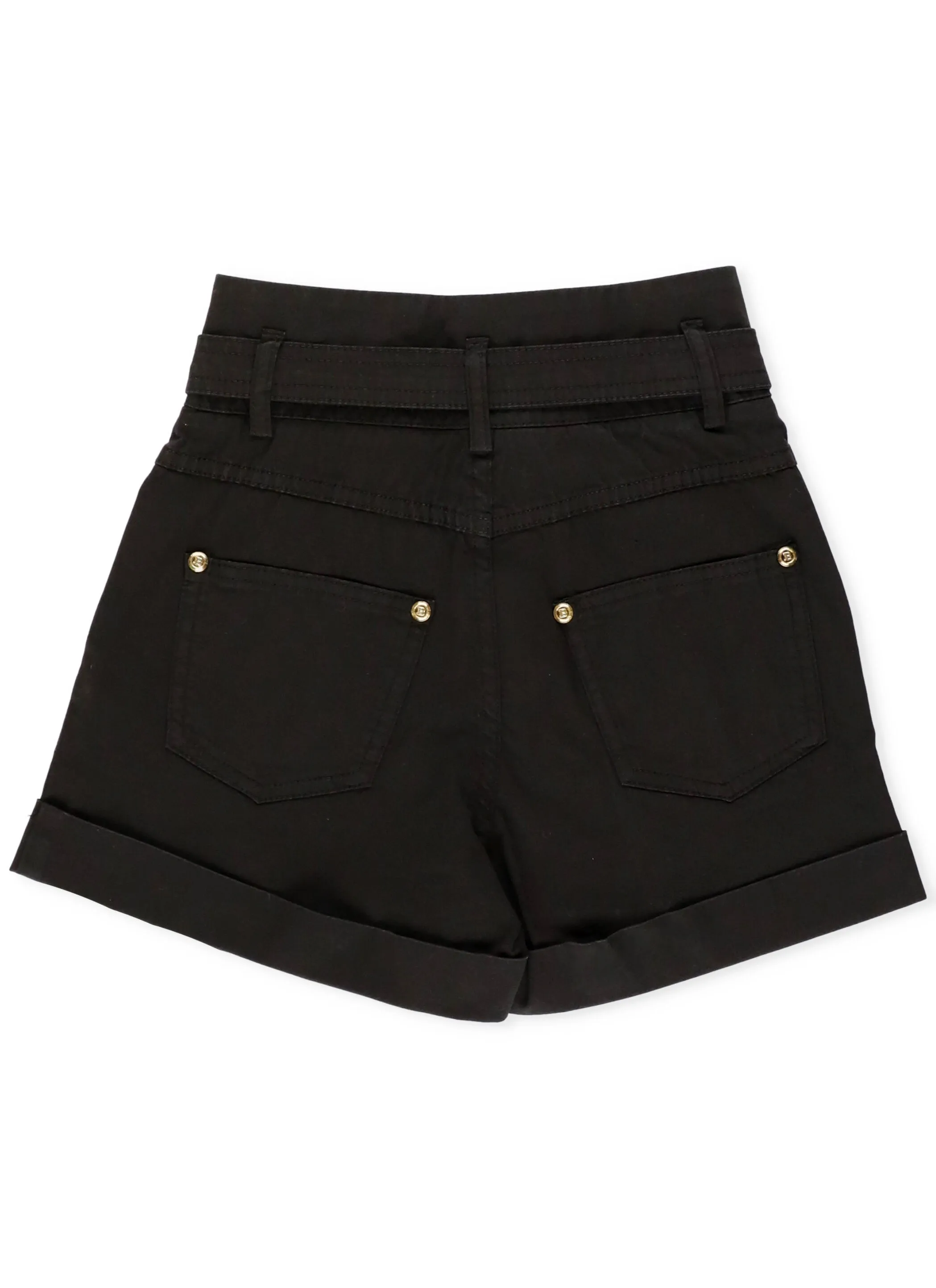 Balmain Kids Belt Waisted Turn-Up Hem Shorts