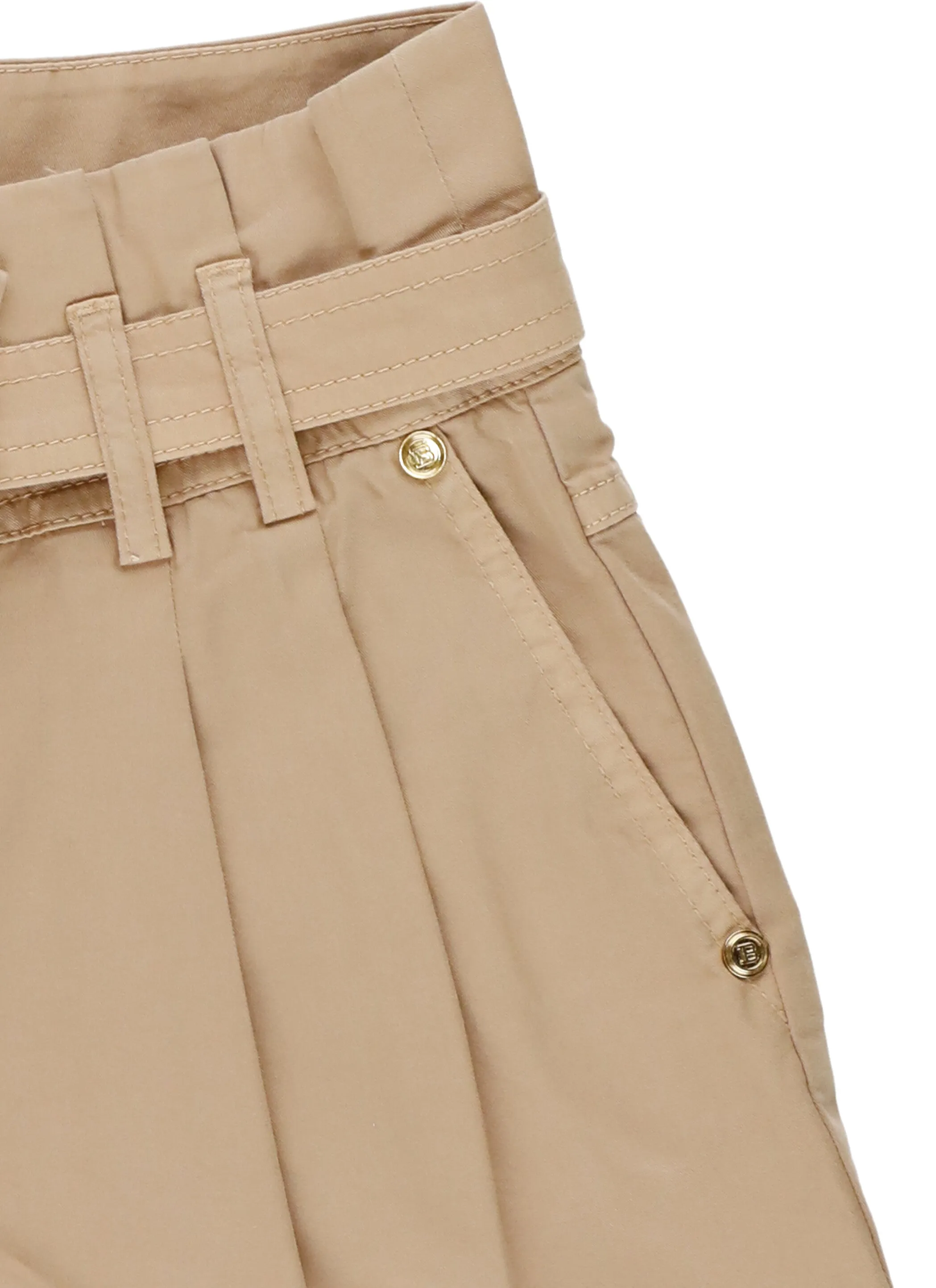 Balmain Kids Belt Waisted Turn-Up Hem Shorts