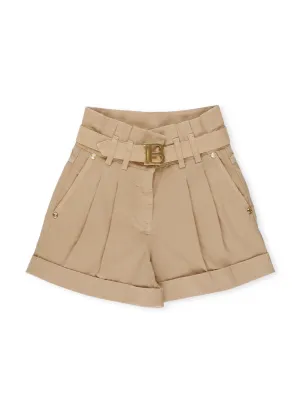 Balmain Kids Belt Waisted Turn-Up Hem Shorts