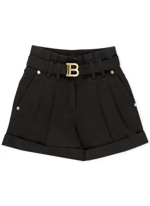 Balmain Kids Belt Waisted Turn-Up Hem Shorts