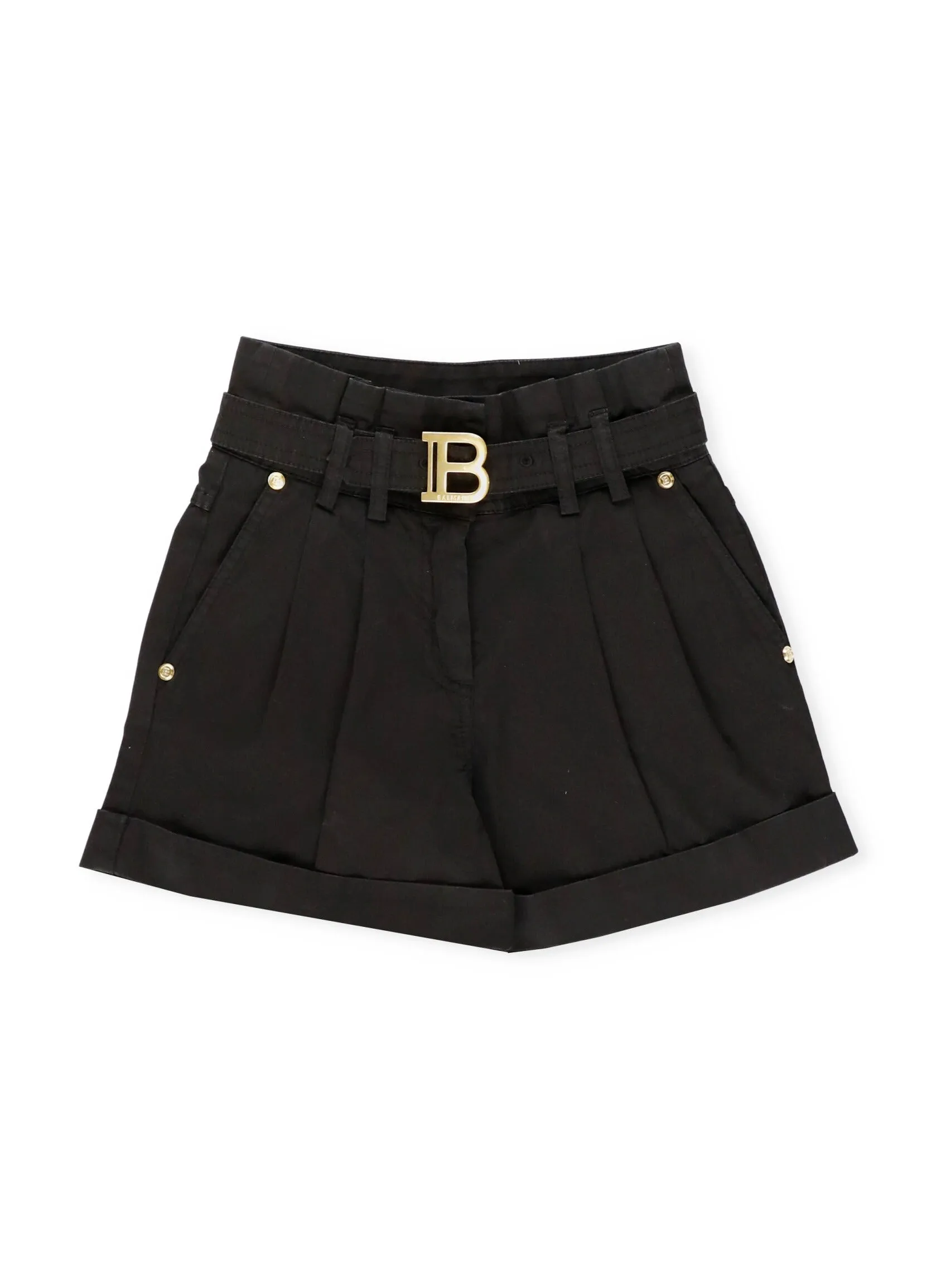 Balmain Kids Belt Waisted Turn-Up Hem Shorts