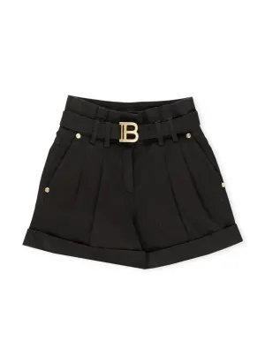 Balmain Kids Belt Waisted Turn-Up Hem Shorts