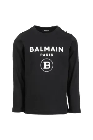 Balmain Kids Button Embellished Logo Printed T-Shirt