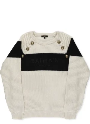 Balmain Kids Buttoned Rib-Knit Jumper