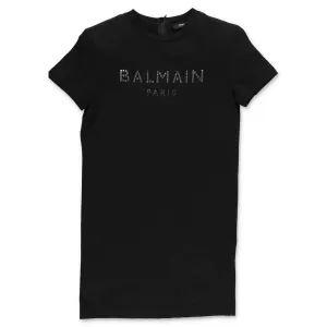 Balmain Kids Crystal Embellished Logo T-Shirt Dress