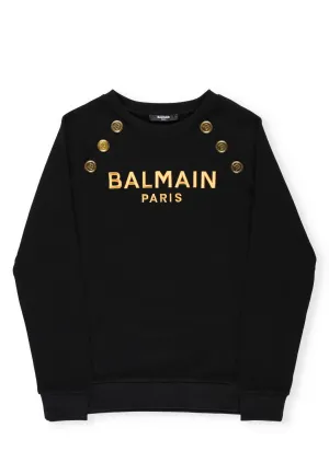Balmain Kids Logo Embroidered Button Detail Sweatshirt