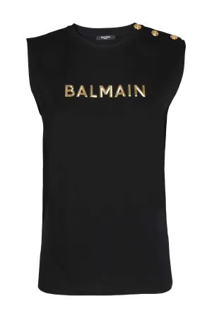 Balmain Kids Logo Printed Crewneck Sleeveless T-Shirt