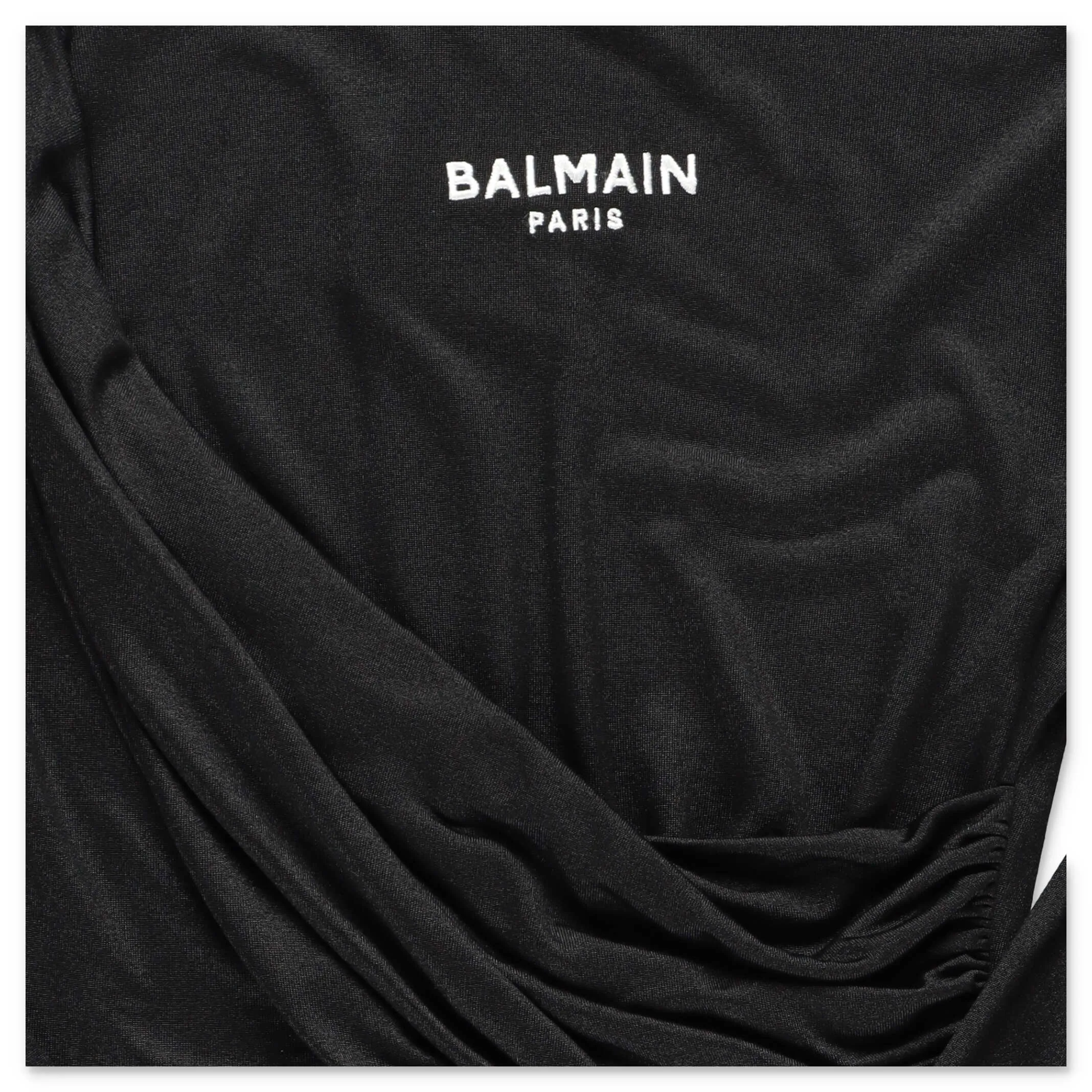 Balmain Kids Logo Printed Draped Long Sleeve Dress