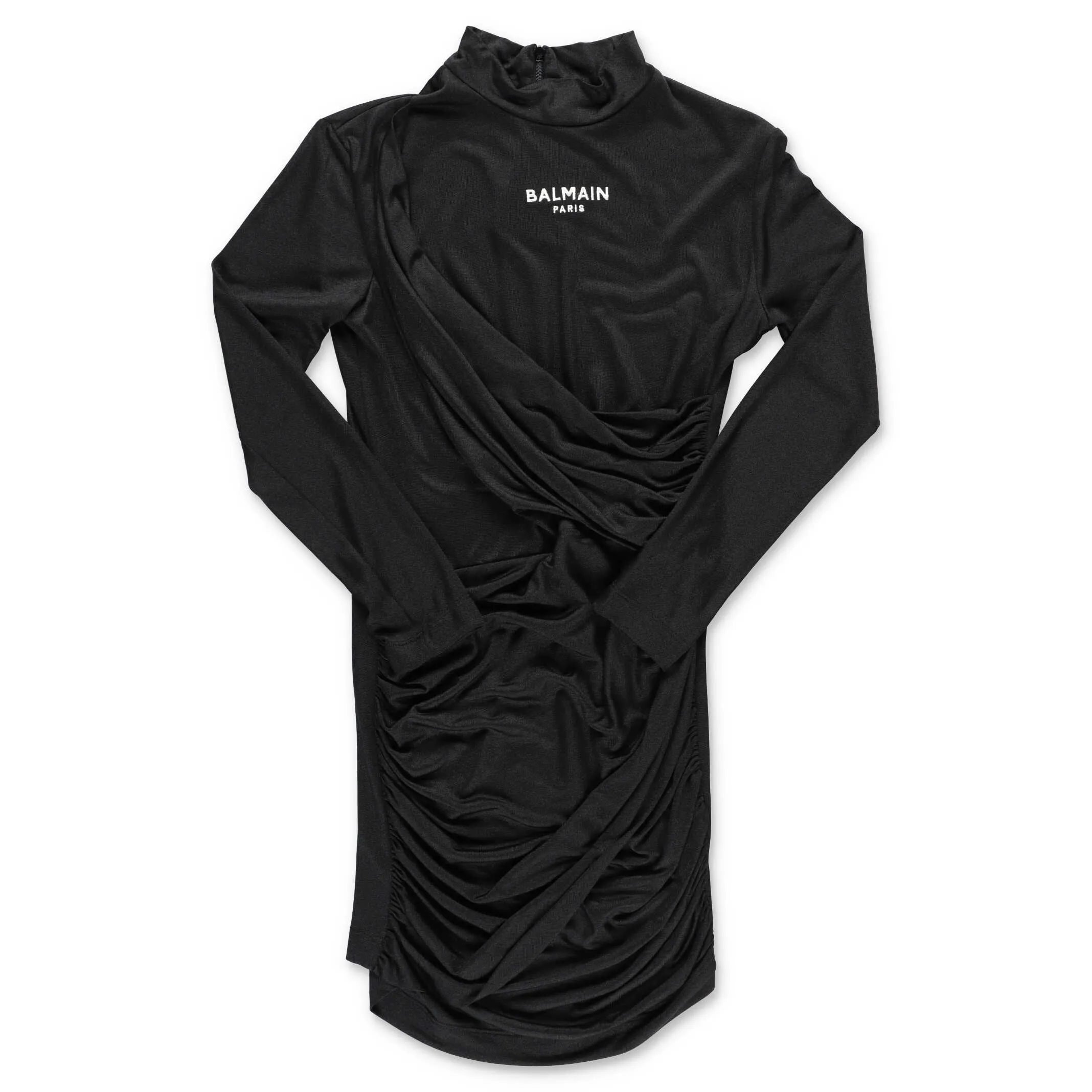 Balmain Kids Logo Printed Draped Long Sleeve Dress