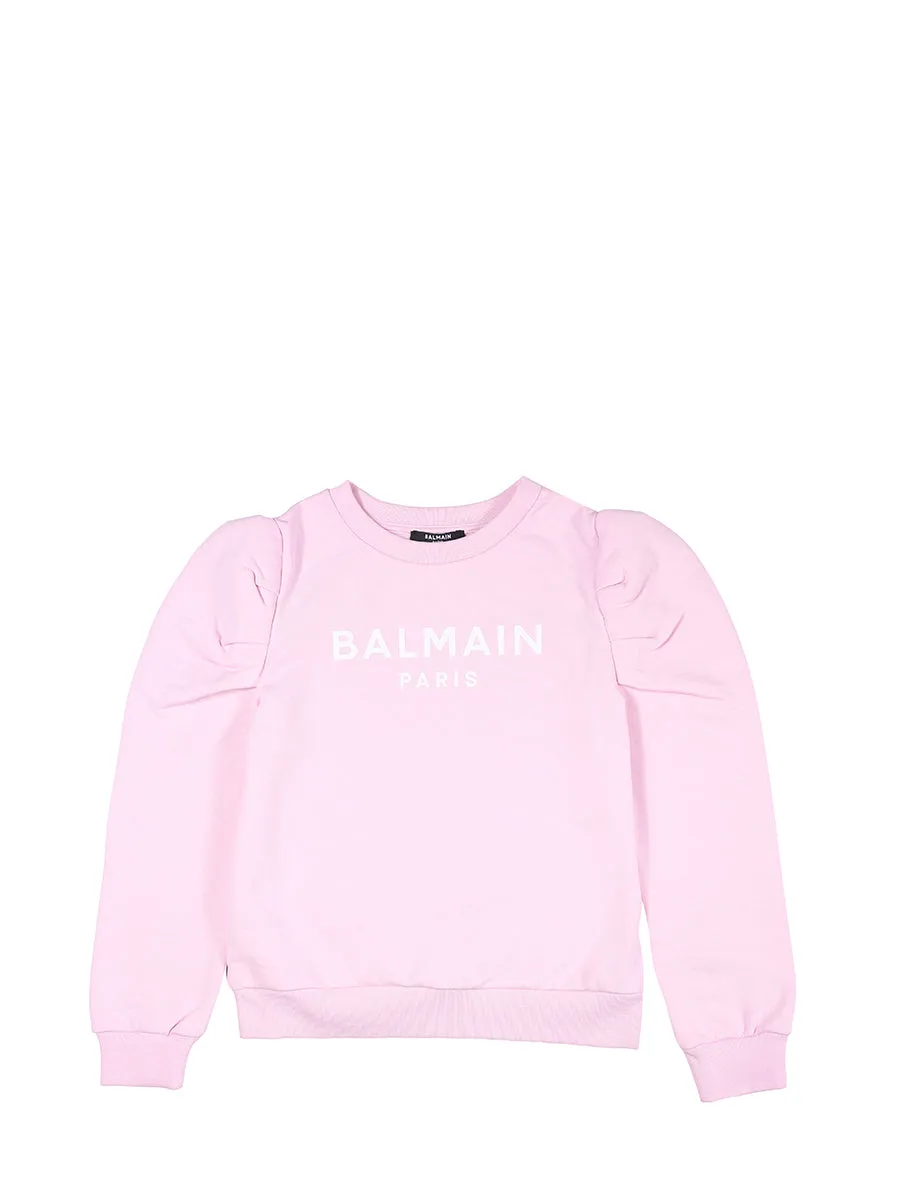 Balmain Kids Logo Printed Puff Sleeve Sweatshirt