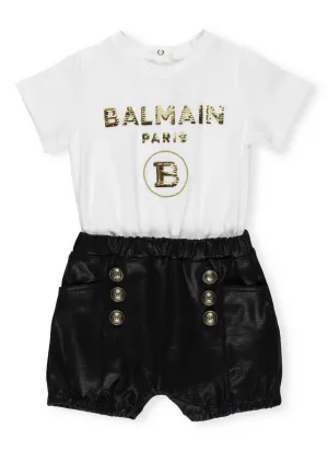 Balmain Kids Logo Printed Romper