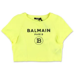 Balmain Kids Logo Printed Short-Sleeved Cropped T-Shirt