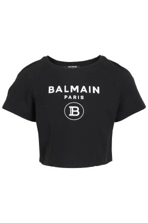Balmain Kids Logo Printed Short-Sleeved Cropped T-Shirt