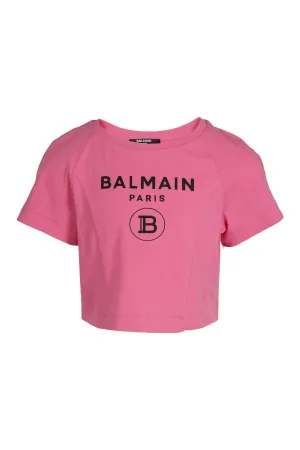 Balmain Kids Logo Printed Short-Sleeved Cropped T-Shirt