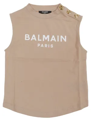 Balmain Kids Logo Printed Sleeveless Top