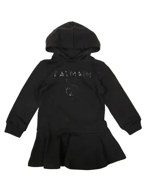 Balmain Kids Sequin Logo Hoodie Dress