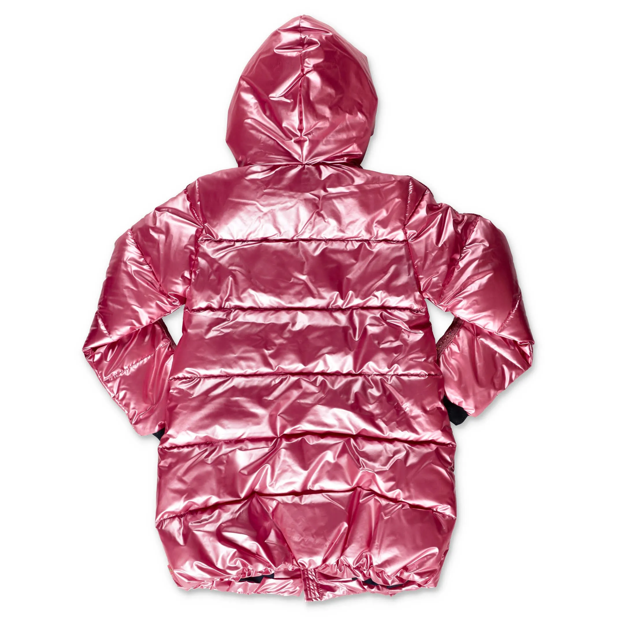 Billieblush Sequin Detail Metallic Hooded Puffer Coat