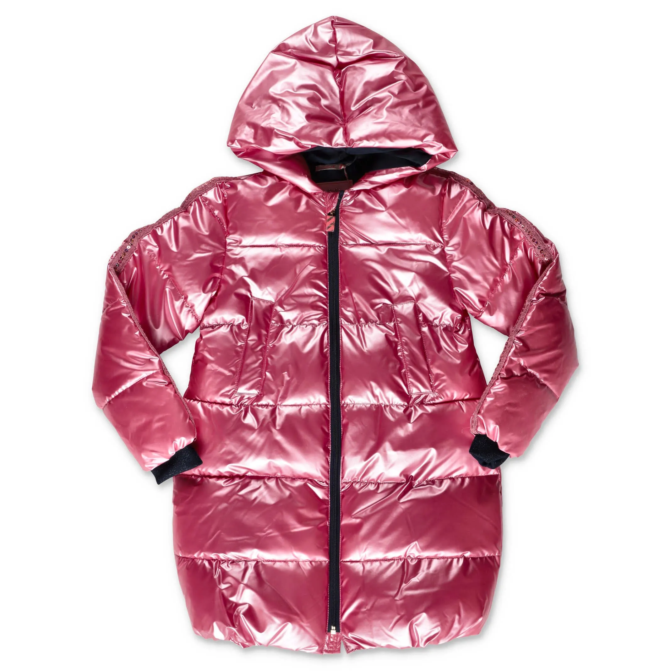 Billieblush Sequin Detail Metallic Hooded Puffer Coat