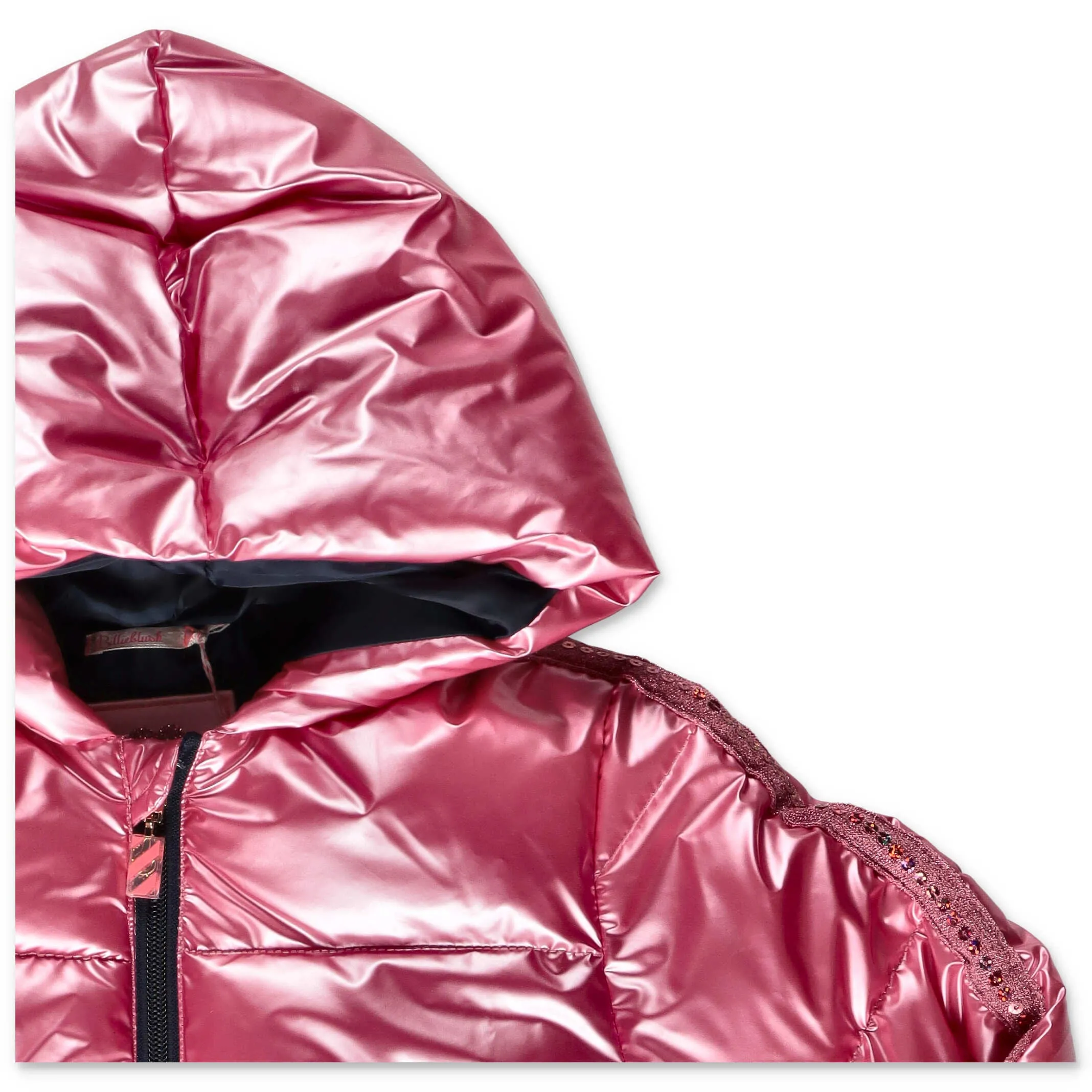 Billieblush Sequin Detail Metallic Hooded Puffer Coat