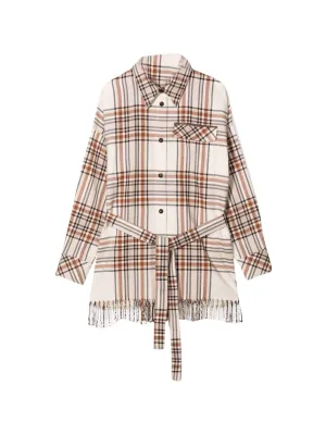 Brunello Cucinelli Kids Checked Fringed-Hem Shirt Dress