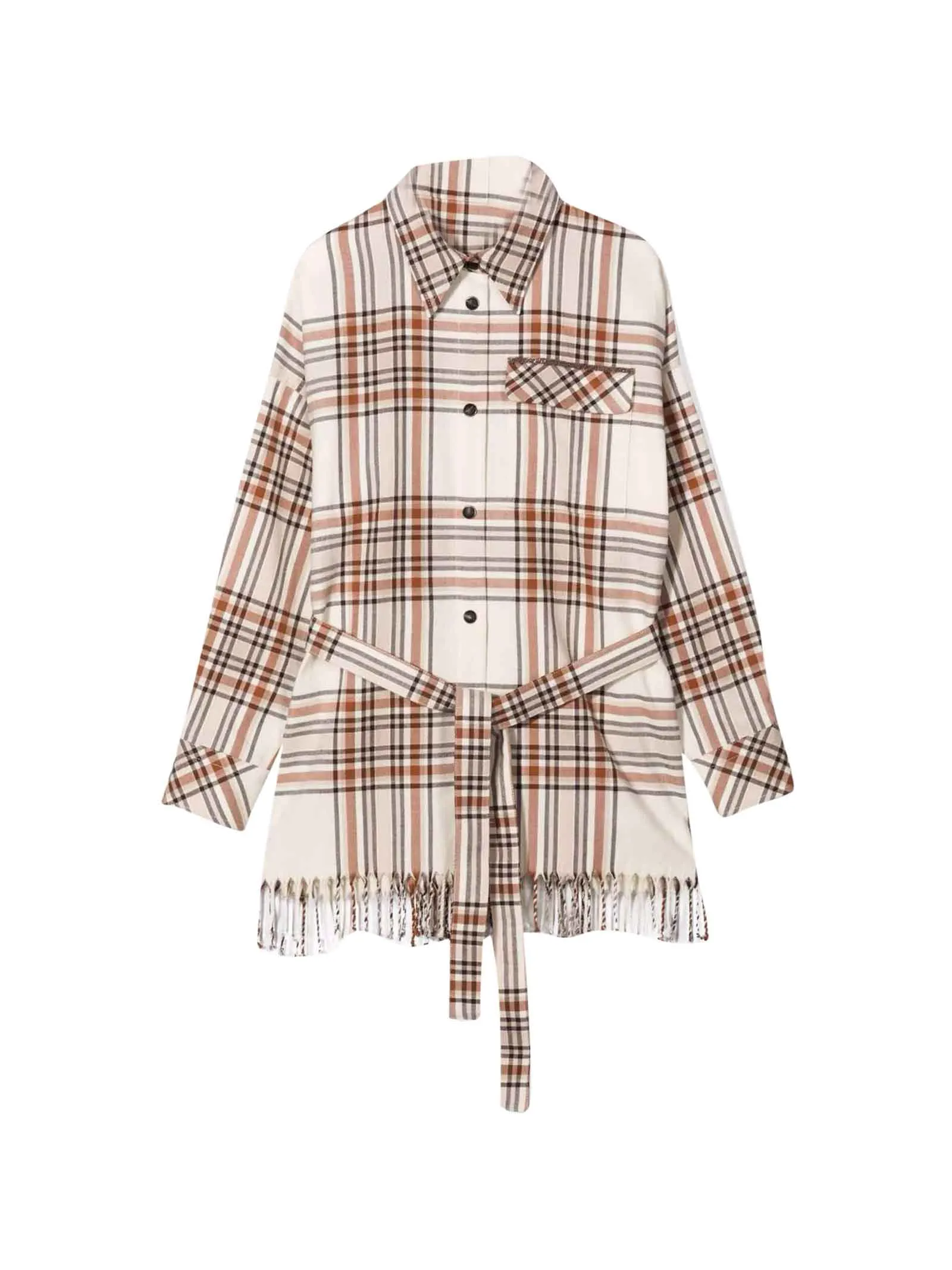Brunello Cucinelli Kids Checked Fringed-Hem Shirt Dress