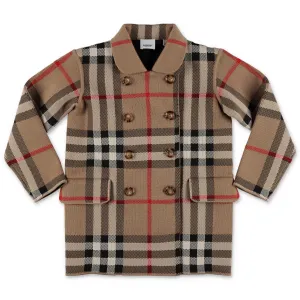 Burberry Kids Check Jacquard Double Breasted Coat