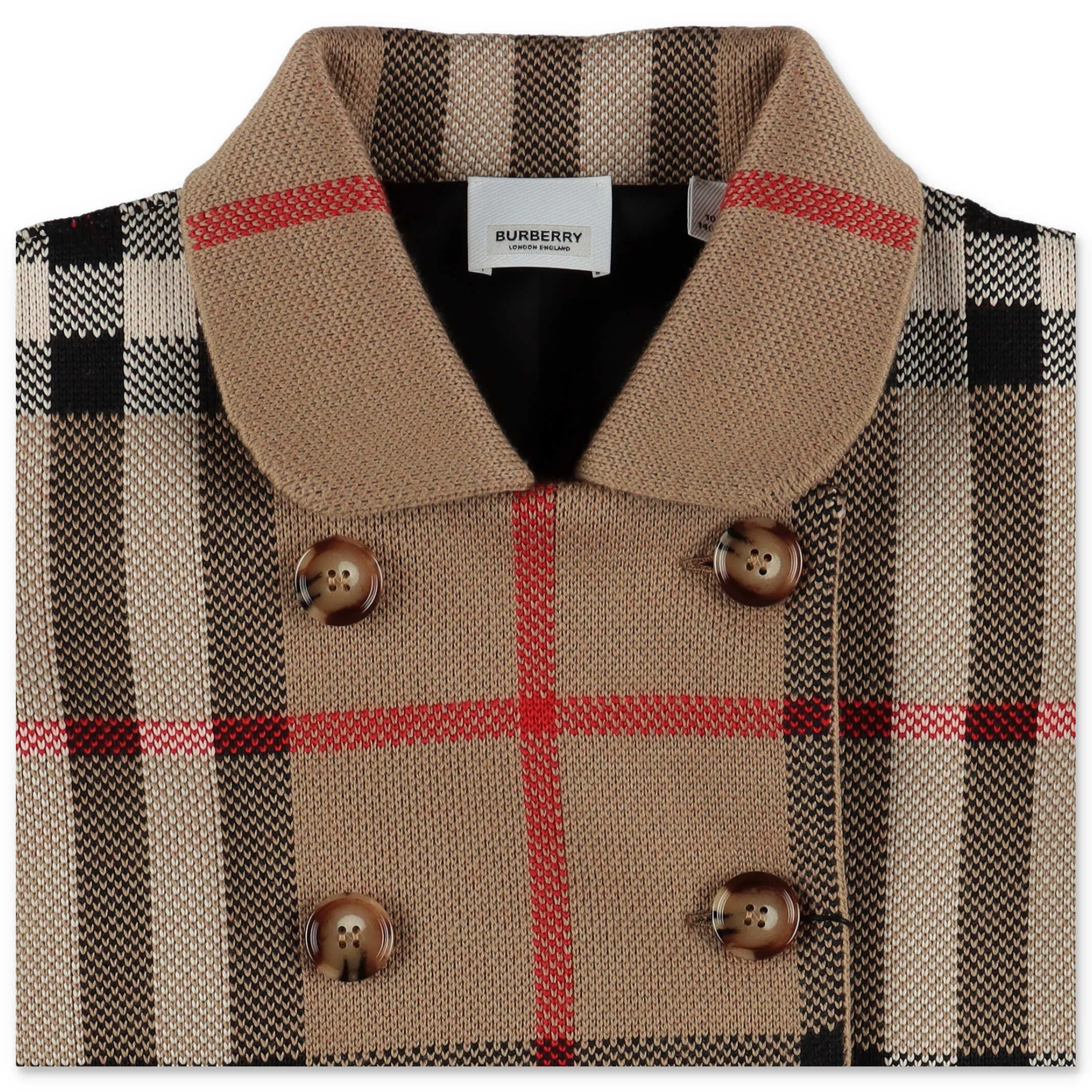Burberry Kids Check Jacquard Double Breasted Coat