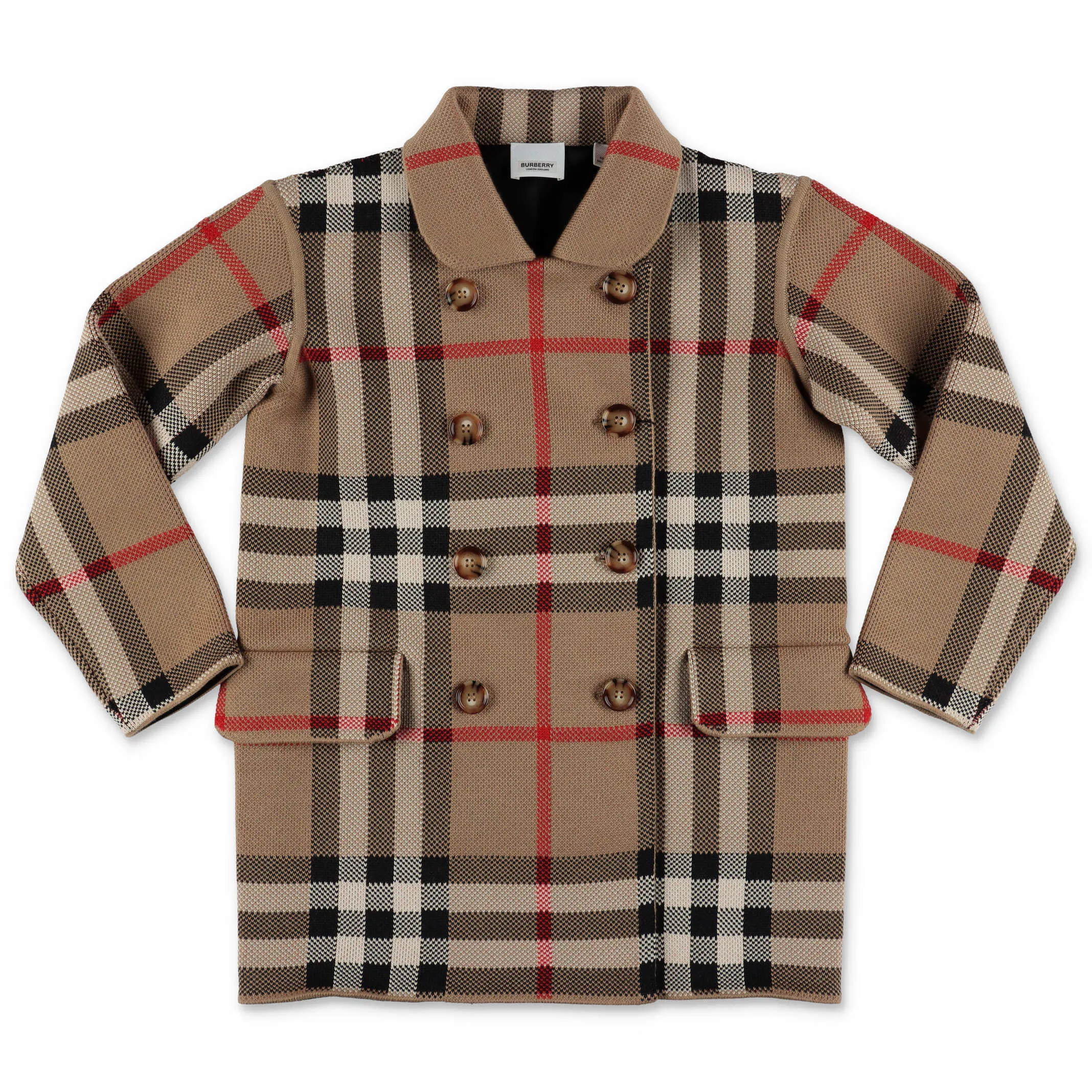 Burberry Kids Check Jacquard Double Breasted Coat