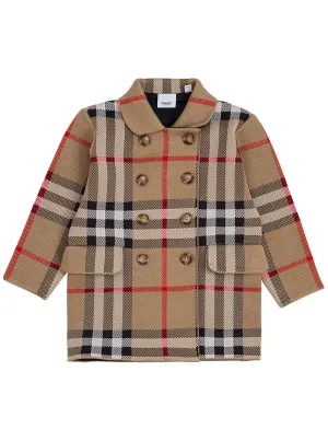 Burberry Kids Check Jacquard Double Breasted Coat