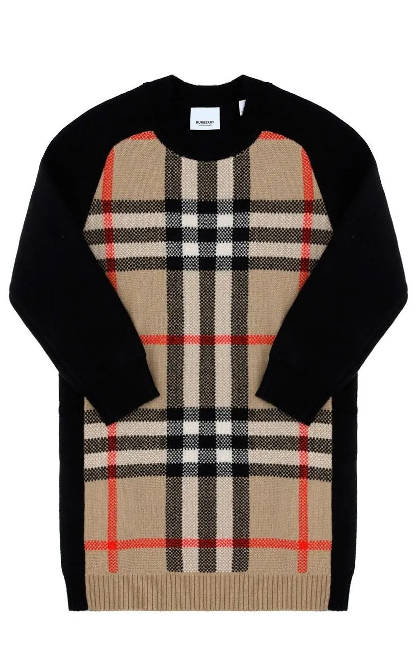Burberry Kids Check Panelled Knit Dress