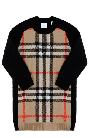 Burberry Kids Check Panelled Knit Dress