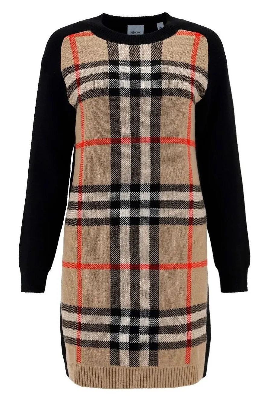 Burberry Kids Check Panelled Knit Dress