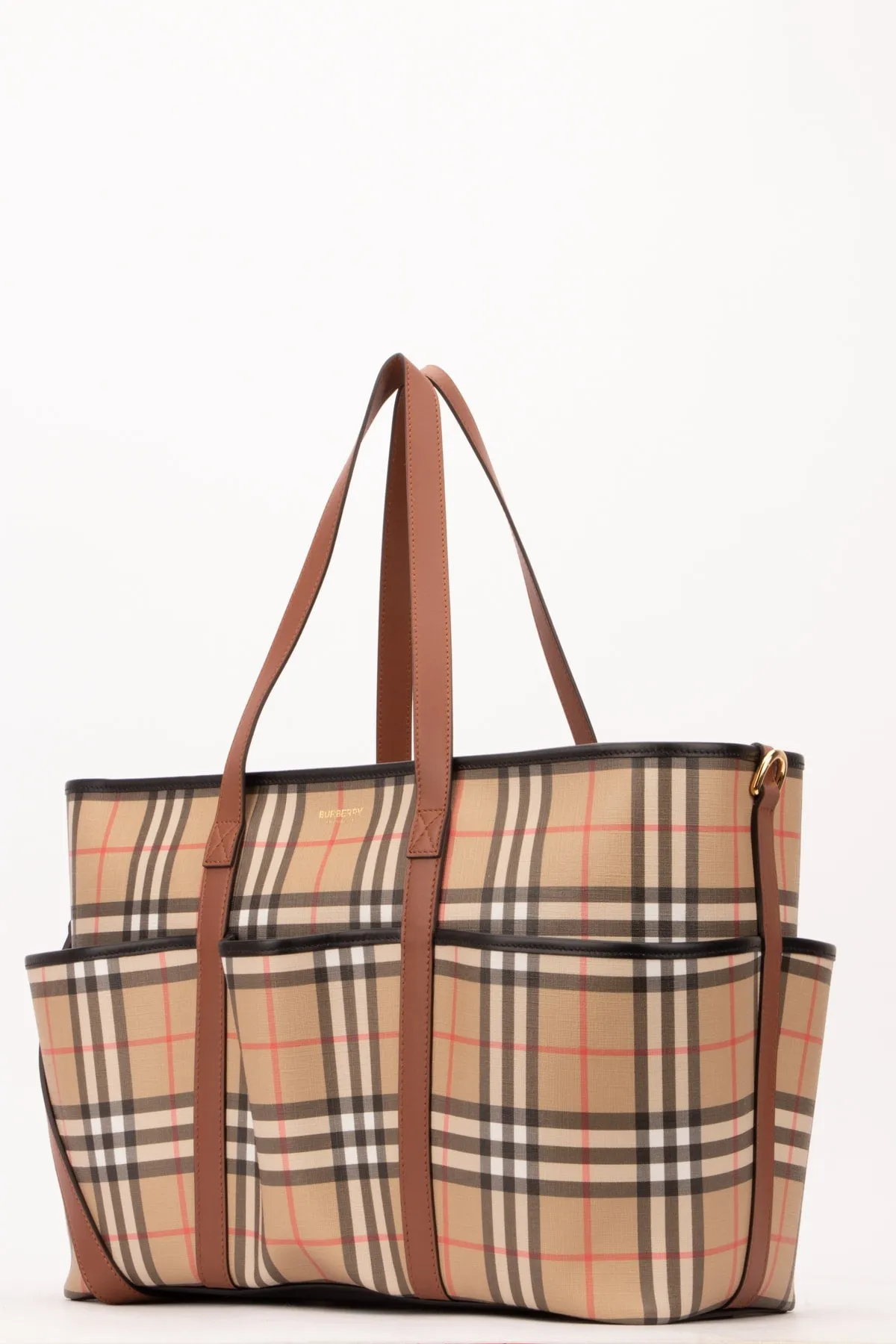 Burberry Kids Check Pattern Logo Detailed Tote Bag