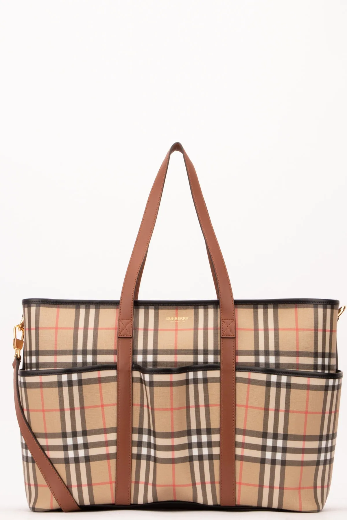 Burberry Kids Check Pattern Logo Detailed Tote Bag