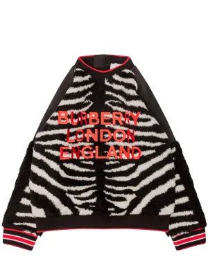 Burberry Kids Logo Embroidered Zebra Jacquard Sweater