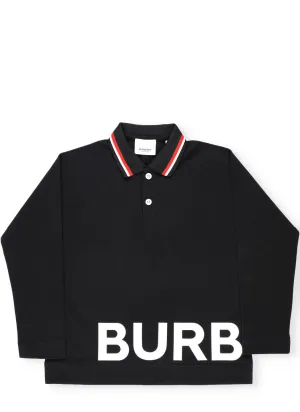 Burberry Kids Logo Printed Long Sleeve Polo Shirt