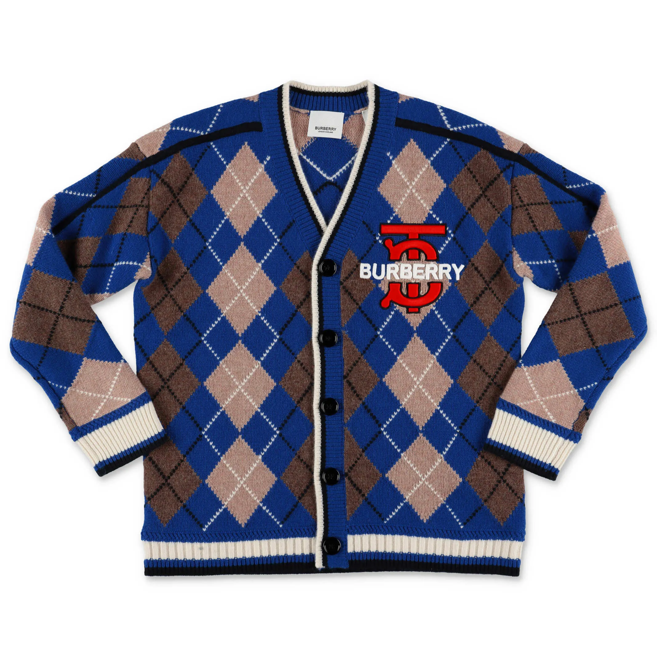 Burberry Kids Monogram Motif Argyle Intarsia Cardigan