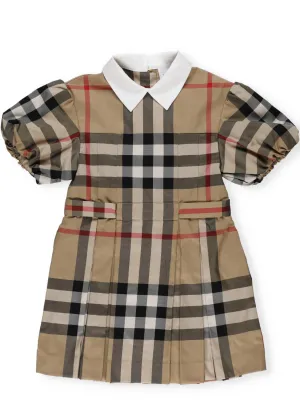 Burberry Kids Puff Sleeve Check Print Dress