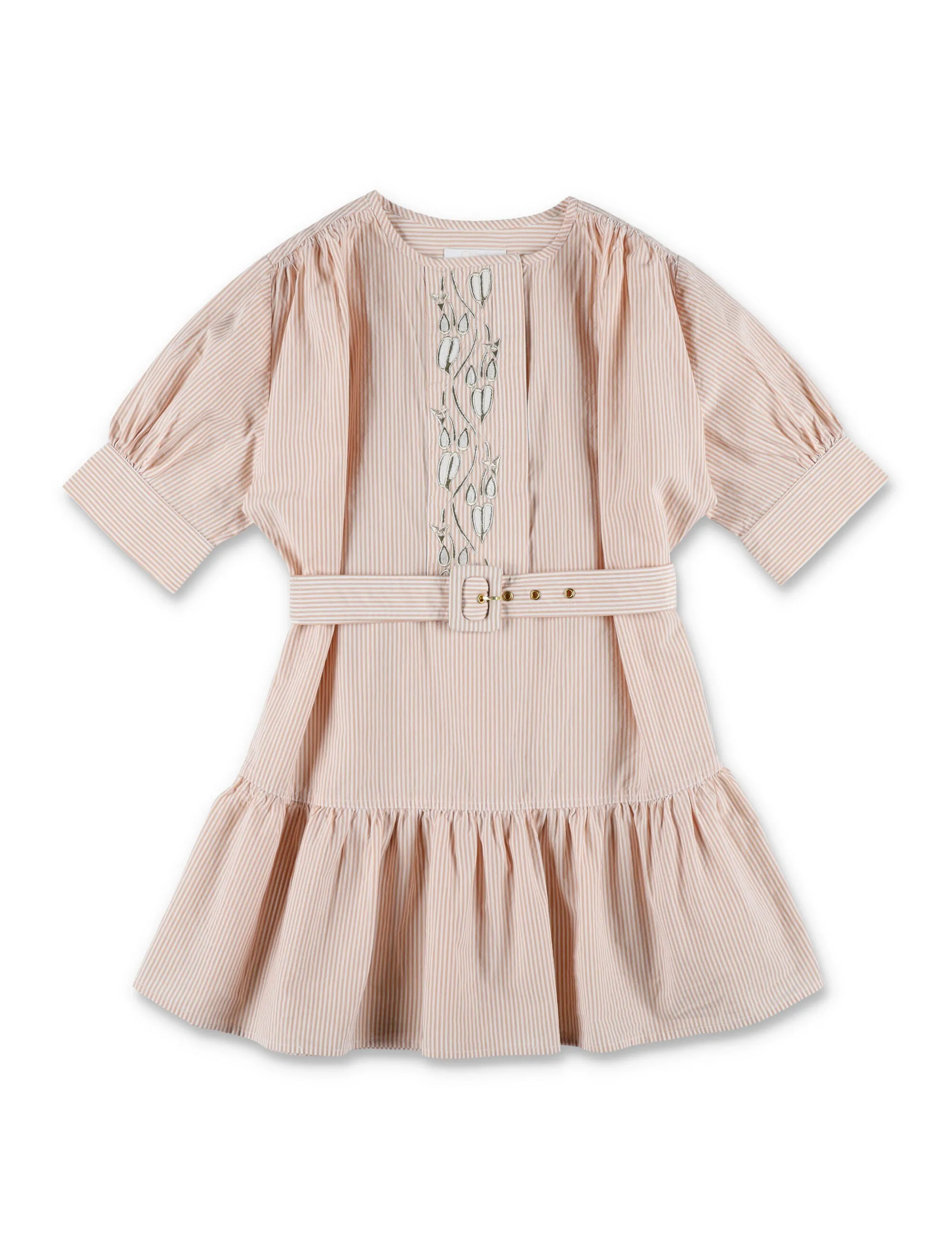 Chlo Kids Belted Striped Short Sleeved Dress