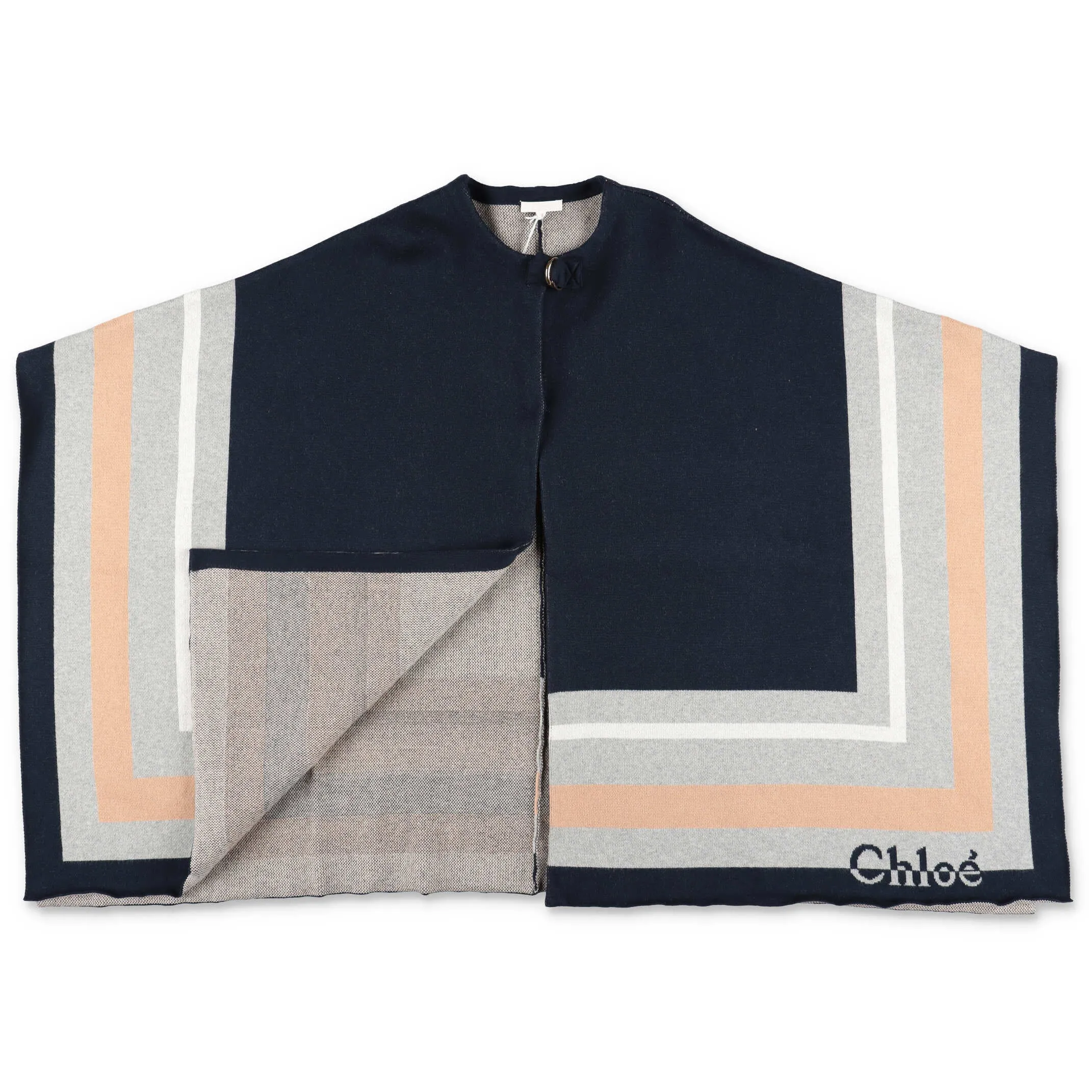 Chlo Kids Colour-Block Knit Cape Coat