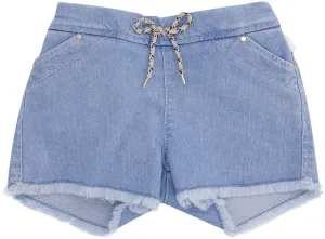 Chlo Kids Fringed Hem Drawstring Denim Shorts