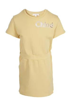 Chlo Kids Logo Detailed Crewneck Dress