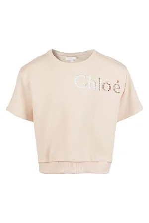 Chlo Kids Logo Embroidered Crewneck Top