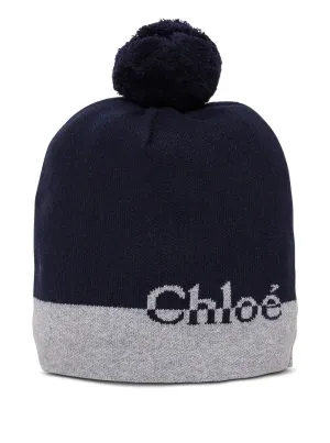 Chlo Kids Logo Intarsia Pom Pom Beanie