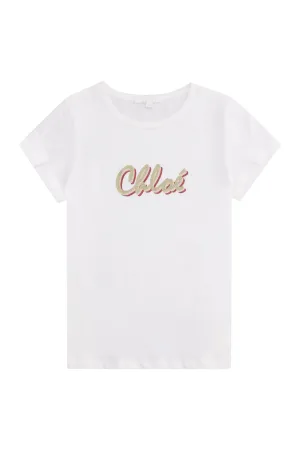 Chlo Kids Logo Print Crewneck T-Shirt