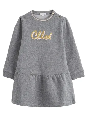 Chlo Kids Logo Print Pleated Dress