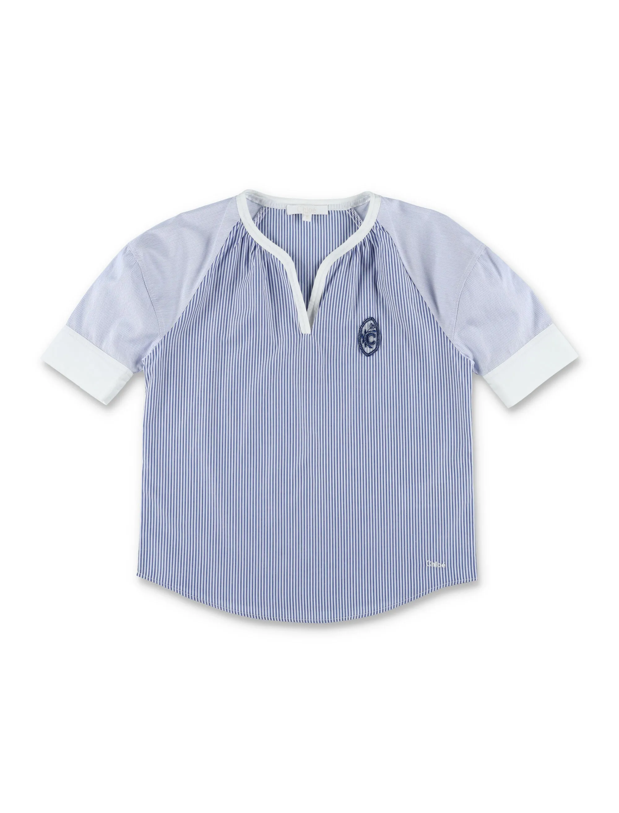 Chlo Kids Striped V-Neck Short Sleeved Blouse