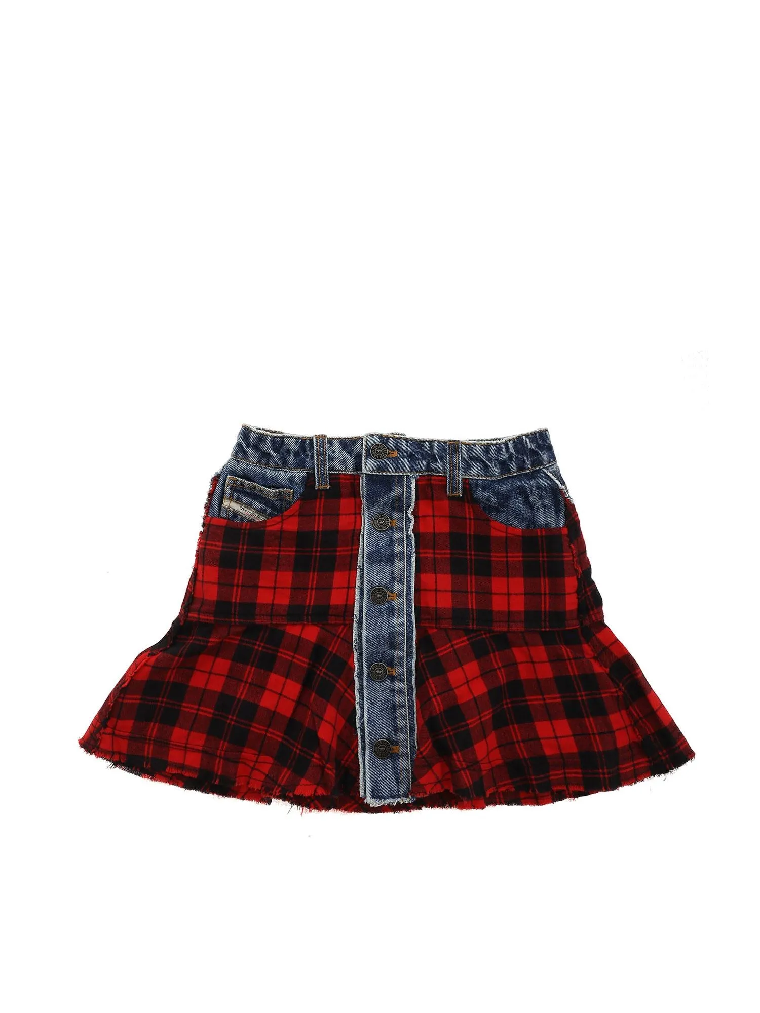 Diesel Kids Checked Denim Panelled Skirt