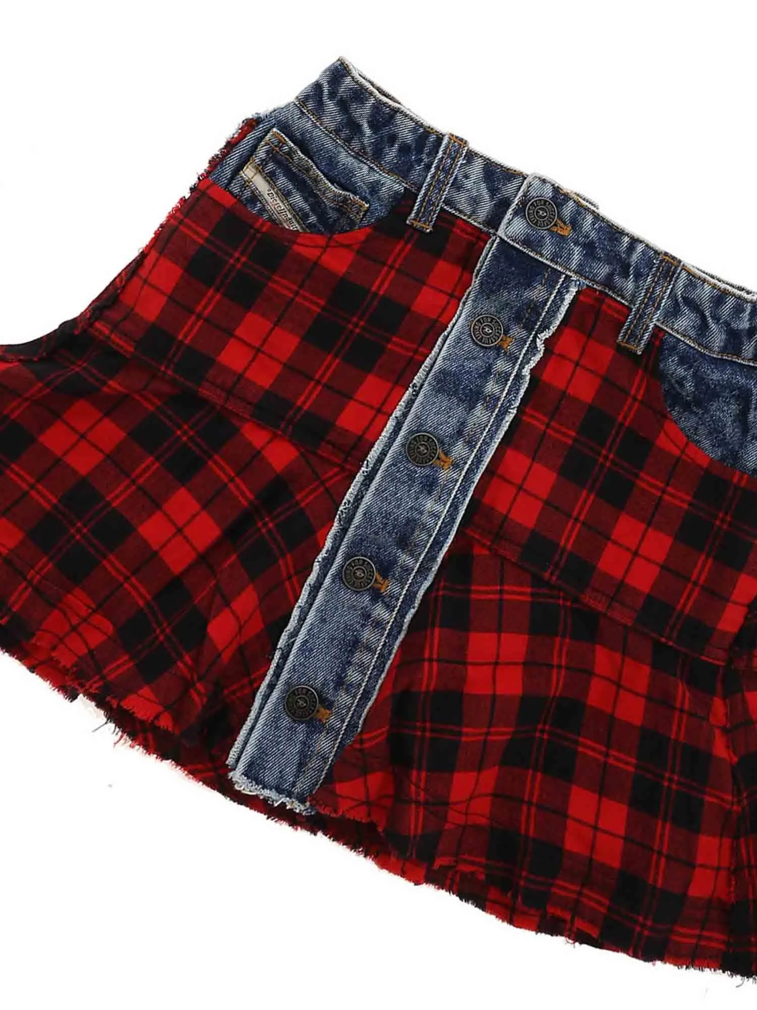 Diesel Kids Checked Denim Panelled Skirt