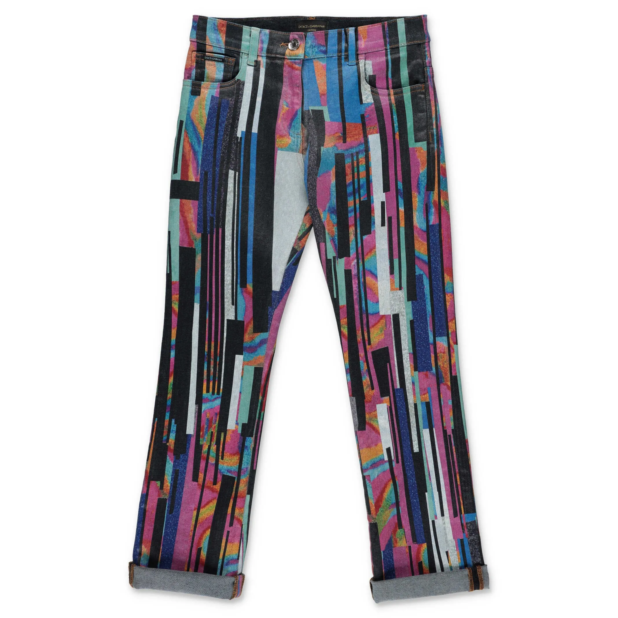 Dolce & Gabbana Kids Stripe Painted Straight Leg Jeans